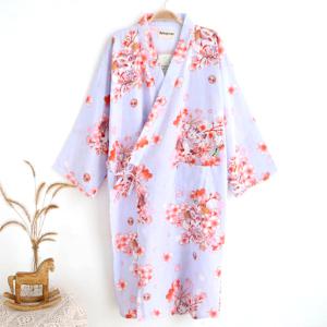 유카타 잠옷 WO-32 벚꽃고양이_(라일락 블루) 골프샤워가운 목욕가운 료칸 네마키 기모노 슬립 원피스잠옷