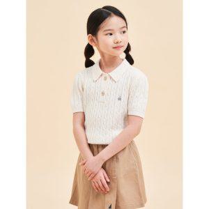 [BEANPOLE KIDS] [Essestial] 여아 면 케이블 T칼라 반소매 니트 스웨터  아이보리 (BI4251GE10)