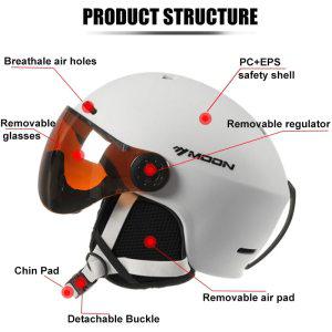 경량안전모 헬멧 경작업모 안전모 현장 가벼운 통풍 MOON 스키 고글 일체형 PC  EPS 고품질 야외 스포츠 스