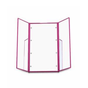 휴대용 삼방향 미러 접이식 LED 조명 스탠드 거울 핑크