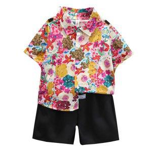 꽃무늬 남아용 여자보드복세트 티셔츠 및 짧은 옷 캐주얼 운동복 아동용 여름 옷