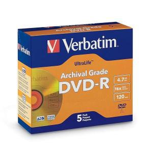 Verbatim DVDR 47GB 8X UltraLife 골드 아카이브 등급 브랜드 표면 하드 코트 5팩 보석 케이스 96320