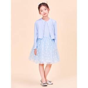 [시즌오프30%OFF][BEANPOLE KIDS]  체크 튜튜 원피스 & 골지 가디건 세트  스카이 블루