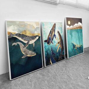 북유럽 큰 고래 배 바다 포스터 캔버스 페인팅 수채화 해양 동물 벽 아트 그림, 아이 방 홈 데코
