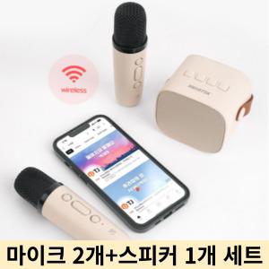 캠핑 야유회 회식 모임 미니 심플 블루투스 무선 노래방 듀얼마이크 스피커 세트