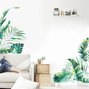 띠벽지 어린이 방 인테리어 벽지 녹색 식물 벽 스티커 가정용 열대 우림 대나무 잎 잉크젯