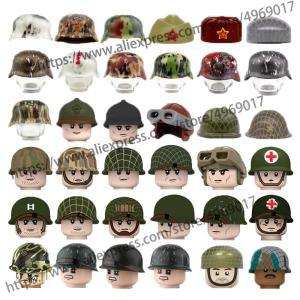 MOC DIY 레고 호환 MOC WW2 군용 헬멧 빌딩 블록, 미국 독일 소련 피규어, 모자 벽돌 장난감, CC170, 로트