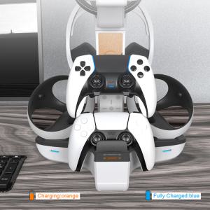 VR 충전 PS5 PS VR2 헤드셋 스탠드 컨트롤러 도크 LED 표시등 포함 충전기 스테이션 스토리지 헬멧 이어폰