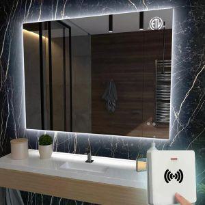 LED 조명이 있는 스마트 욕실 거울  김서림 없는 밝기 조절 메이크업 샤워 백라이트 터치 컨트롤 및 무선