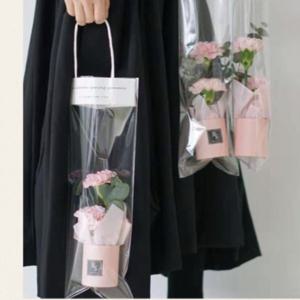 손잡이 한송이 꽃 장미 포장지 비닐봉투 플라워백 꽃집