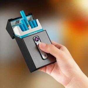 듀퐁라이터 금속 전기 더블 아크 담배 케이스 야외 방풍 방수 플라즈마 USB 플레임리스 남성용 휴대용 선물