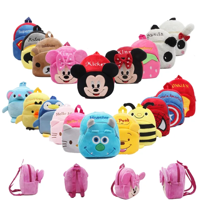 디즈니 미키 스티치 귀여운 만화 어린이 봉제 배낭 장난감, 미니 학교 가방, 어린이 선물, 소년 소녀 아기 학생 가방 지갑