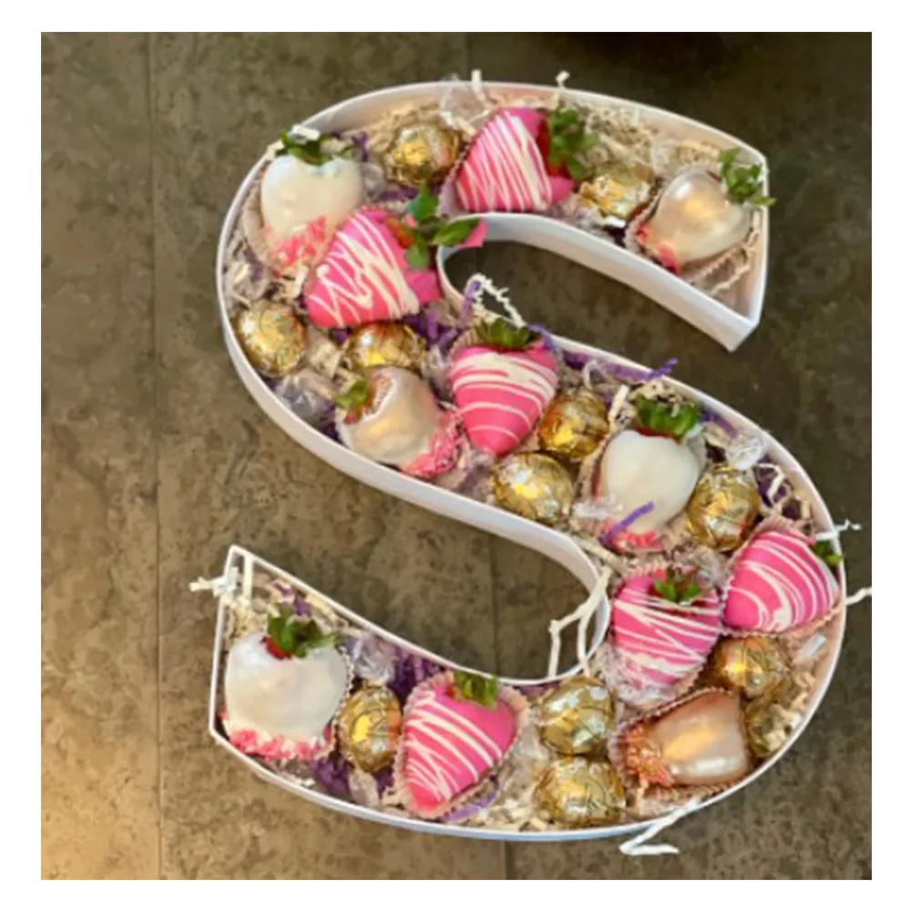사탕 구미 젤리 꽃 고기 포장 과자, 초콜릿 딸기 채우기 골판지 글자 모양 선물 상자, 12 인치