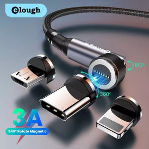 Elough 540 마그네틱 케이블 3A 고속 충전 마이크로 USB C 타입 케이블, 아이폰 샤오미 삼성용, 마그넷 충전기, 휴대폰 데이터 코드 와이어