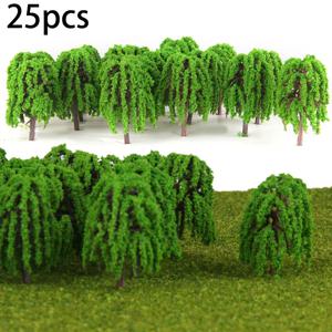 모형 나무 3D 풍경 인조 미니어처 나무 풍경 장식 모델, 버드나무 레이아웃 기차 철도 5.5cm, 25 개