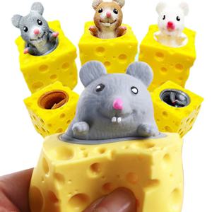 팝업 마우스 치즈 블록 스퀴즈 스트레스 방지 장난감, 피규어 숨기기 및 탐색, 스트레스 해소 피젯 선물, 어린이 및 성인용