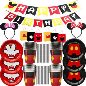 디즈니 미키 마우스 만화 테마 칼 칼 어린이 생일 파티 장식 일회용 컵 접시 종이 세트