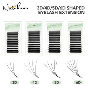 NATUHANA 3D 4D 5D 6DW 모양의 속눈썹 익스텐션, 그린 블랙 클로버, 수제 프리메이드 볼륨 팬 메이크업