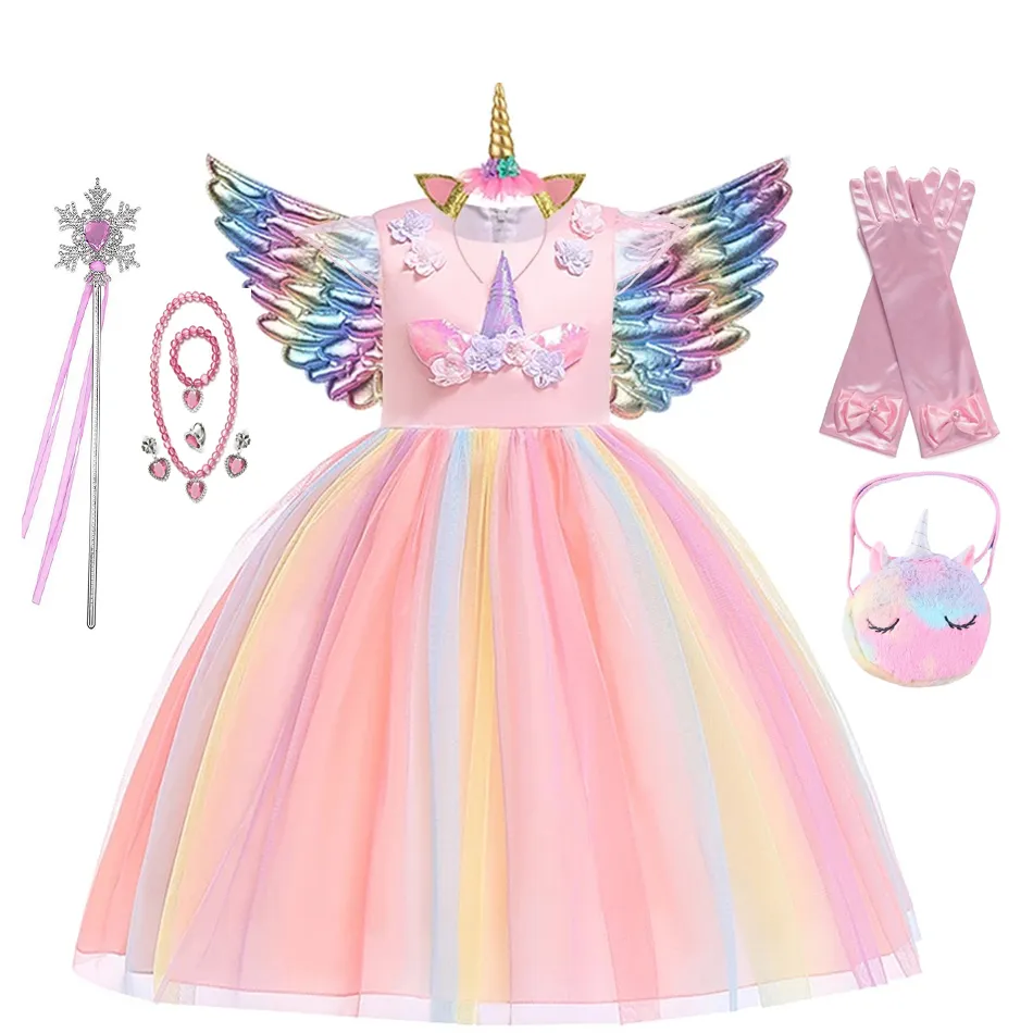 아이 유니콘 드레스, 꽃무늬 아플리케 볼 가운, 우아한 파티 의상, 어린 소녀 공주 드레스, 어린이 의류