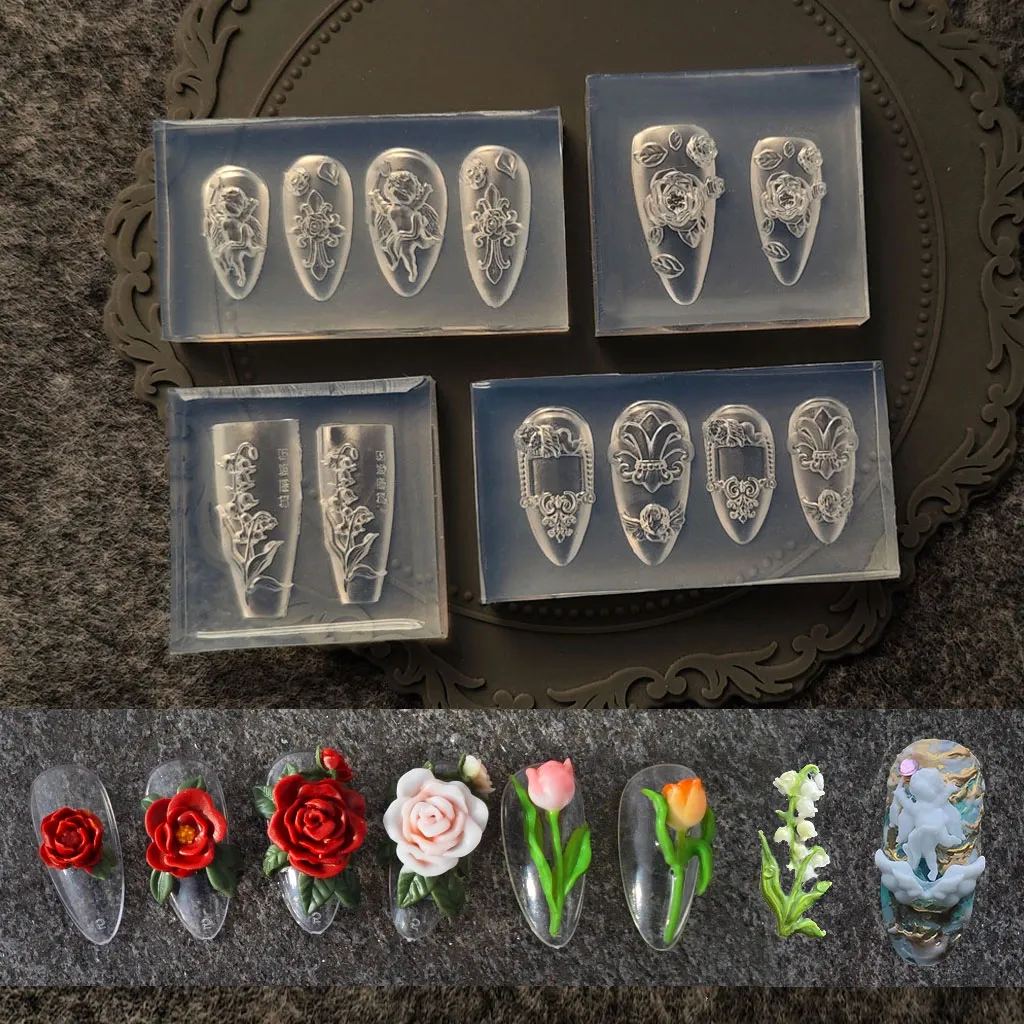 로즈 튤립 연꽃 3D 아크릴 몰드 릴리 오브 더 밸리 네일 아트 장식 손톱, DIY 디자인 실리콘 네일 아트 몰드, 1 개