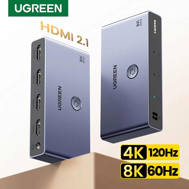 UGREEN-HDMI 2.1 2.0 8K 스위치, 3 인 1, 리모컨 포함, 8K @ 60Hz, 4K @ 120Hz 컨버터 분배기, Xbox PS5 모니터용