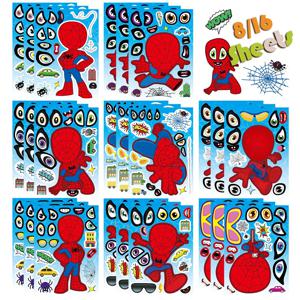 남아용 스파이더맨 퍼즐 스티커, 얼굴 만들기 장난감, 디즈니 마블 키즈 게임 조립, 퍼즐, 어린이 파티 장식, 8 매, 16 매