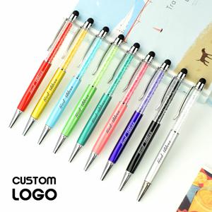 맞춤형 로고 다이아몬드 금속 볼펜, 맞춤형 레이저 각인 이름, 학교 교사 선물, 터치 스크린 펜, 사무용품