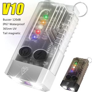 V3/V10 미니 LED 손전등 형광 키체인 라이트 휴대용 슈퍼 브라이트 토치 TYPE-C USB 충전 비상 작업등