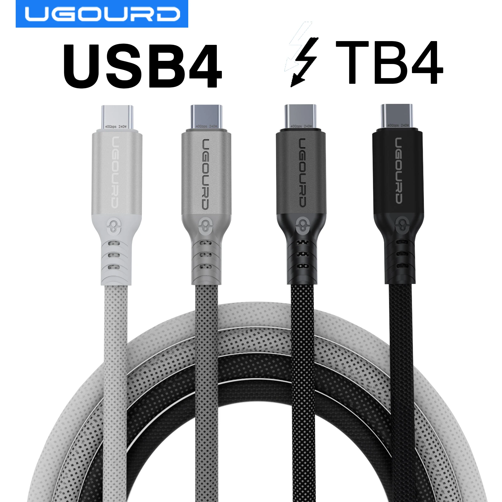 UGOURD 썬더볼트 4 2m USB4 케이블, 썬더볼트 3 타입 C 고속 충전기 케이블, 노트북 모바일 디스크용, 240W 데이터 전송, 40Gbps