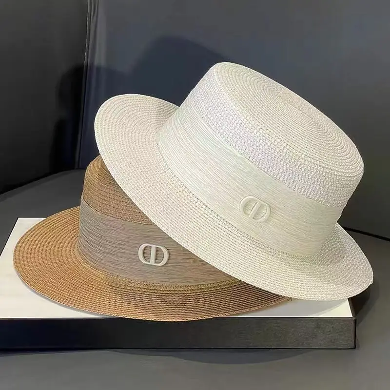 여성용 자외선 차단 플랫 탑 빨대 모자, 야외 해변 빨대 모자, 우아한 프렌치 스타일, 여름