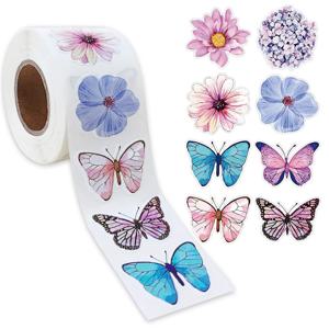 나비 꽃 모양 스티커, 장식 선물 상자 스티커, 라벨 문구 스티커, 1 롤, 2.5cm, 1 인치, 500 개