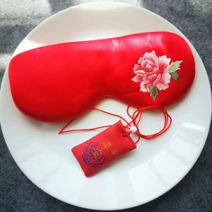 중국 붉은 뽕나무 실크 아이 마스크, 손 자수 모란 꽃 수면 마스크, 웨딩 안경 액세서리, 올드 머니 룩 상품