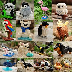 미니 빌딩 블록 3D 동물 다이아몬드 모델 마이크로 브릭, 개 고양이 새 무스, 늑대 팬더, 마코 장난감, 어린이 생일 선물