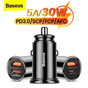 Baseus-USB 차량 충전기 고속 충전 QC 4.0 PD 3.0 5A 듀얼 USB c형 아이폰 14 프로 샤오미 포코, 차량용 고속 충전기
