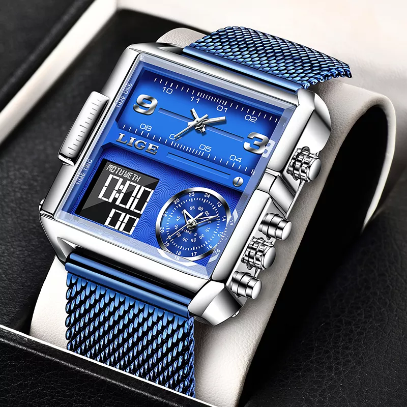 LIGE 남성용 럭셔리 쿼츠 디지털 시계, 크리에이티브 스포츠 시계, 남성 방수 손목시계, Montre Homme 시계, Relogio Masculino + 박스