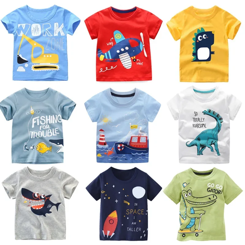 남아용 여름 반팔 티셔츠, 코튼 만화 상의, 2, 3, 4, 5, 7, 9 세, 어린이, KF1022