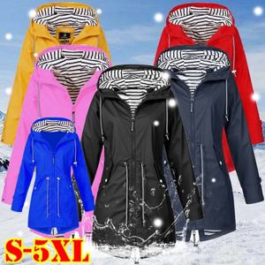 여성용 방수 지퍼 레인 재킷, 단색, 야외 등산, 경량 비옷, 플러스 사이즈 S-5XL