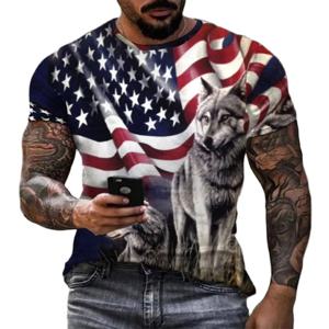남녀공용 아메리칸 국기 화이트 이글 반팔 라운드넥 티셔츠, 레트로 스타일, 3D 프린팅, 스트리트 패션, 힙합, 여름