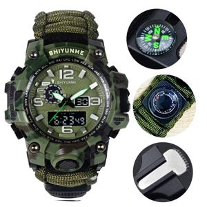 SHIYUNME-G 스타일 남성 스포츠 시계, 야외 캠핑 나침반 온도계, 방수, LED 디지털 시계, 남자 군사 손목 시계