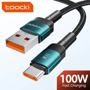 Toocki USB C타입 고속 충전 케이블, 샤오미 화웨이 P30 P40 삼성 포코 리얼미 원플러스 데이터 와이어, 100W, 6A