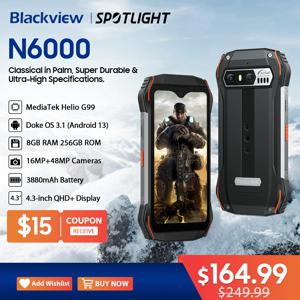 Blackview N6000 러기드 머신 4.3 인치 디스플레이, 안드로이드 13, 헬리오 G99 옥타 코어, 16GB 256GB, 48MP 카메라, NFC, 월드 프리미어