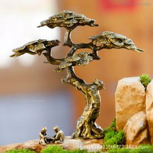 미니 웰컴 소나무 미니어처 입상, 구리 작은 인조 나무 장식, 분재 나무 동상 미니어처 풍경 장식