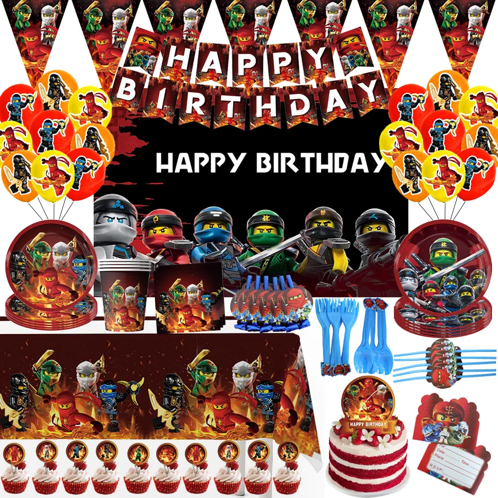 닌자 만화 테마 생일 파티 장식, 일회용 식기 컵 플레이트, 냅킨 배경, 어린이 소년 파티 용품