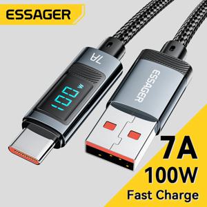 Essager Realme 화웨이 P40 30 프로용 USB C 타입 케이블, 고속 충전 와이어 코드, 삼성 샤오미 포코용 데이터 충전기, 7A, 100W, 66W