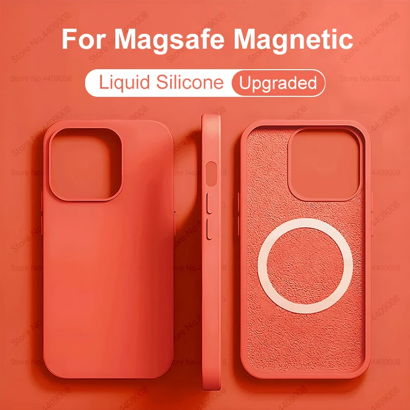 For Magsafe 맥세이프 오리지널 마그네틱 케이스, 무선 충전 케이스, 액체 실리콘 커버 액세서리, 아이폰 15, 14, 13, 12, 11 프로 맥스 플러스
