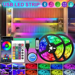RGB LED 스트립 라이트 TV 백라이트, 44 키 원격 USB 앱 제어, 음악 동기화 네온 램프, 홈 데코, 100ft