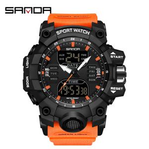 SANDA 남성용 방수 스포츠 시계, 듀얼 디스플레이, 아날로그 디지털 LED 전자 쿼츠 손목시계, 수영 밀리터리 워치