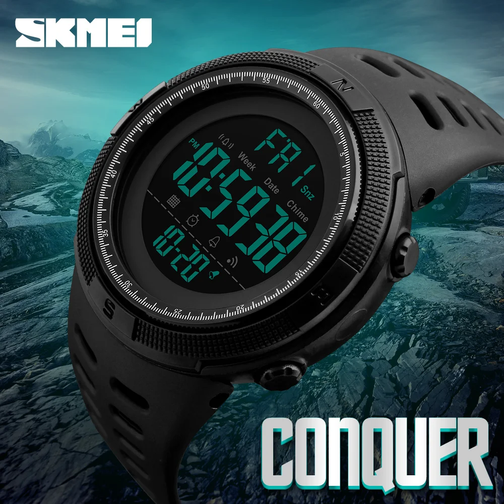 SKMEI 1251 다기능 알람 시계, 크로노 5Bar 방수 디지털 시계, 야외 남성 스포츠 시계
