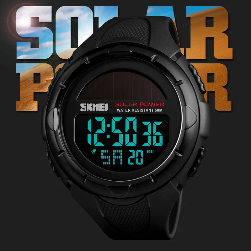 SKMEI 1405 태양광 전원 환경 경보 남성 시계, 남성 야광 시계, 스포츠 디지털 남성 손목 시계