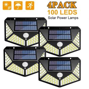 100 LED 태양열 벽 전구 야외 태양광 램프 방수 움직임 감지기 태양광 햇빛 길 전구 정원 장식용